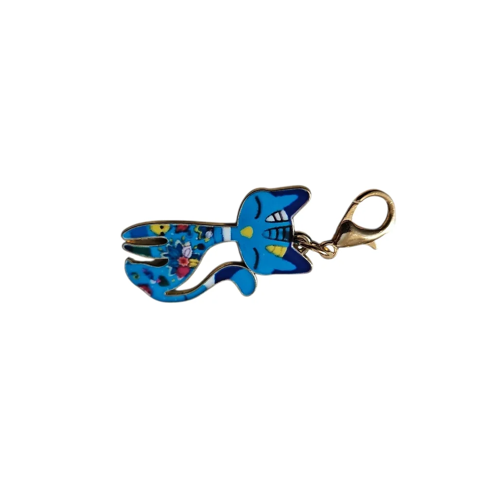 Blue Floral Cat Charm